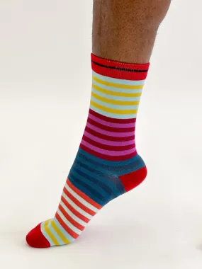 Reid Stripe Bamboo Socks - Red