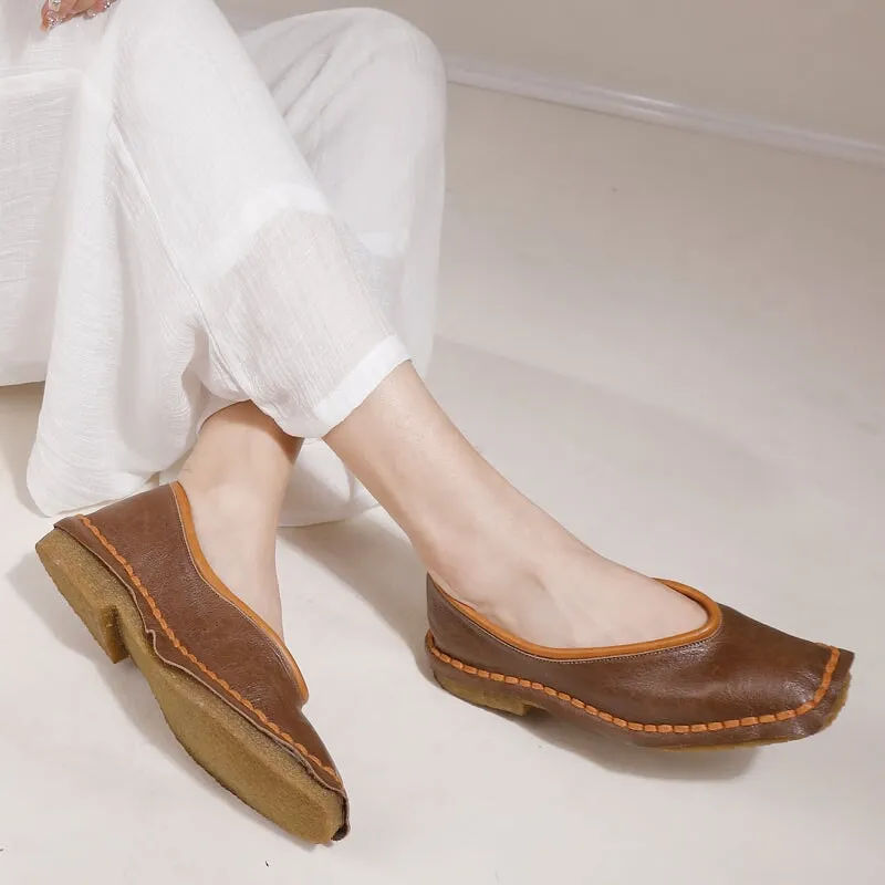 Retro Soft Leather Loafers Breathable Slip Ons Handmade in Brown/Khaki