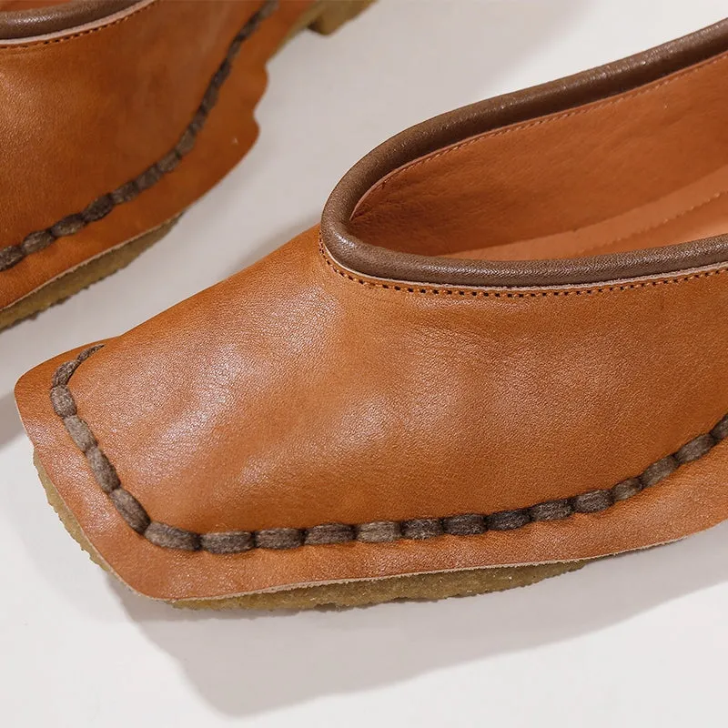 Retro Soft Leather Loafers Breathable Slip Ons Handmade in Brown/Khaki