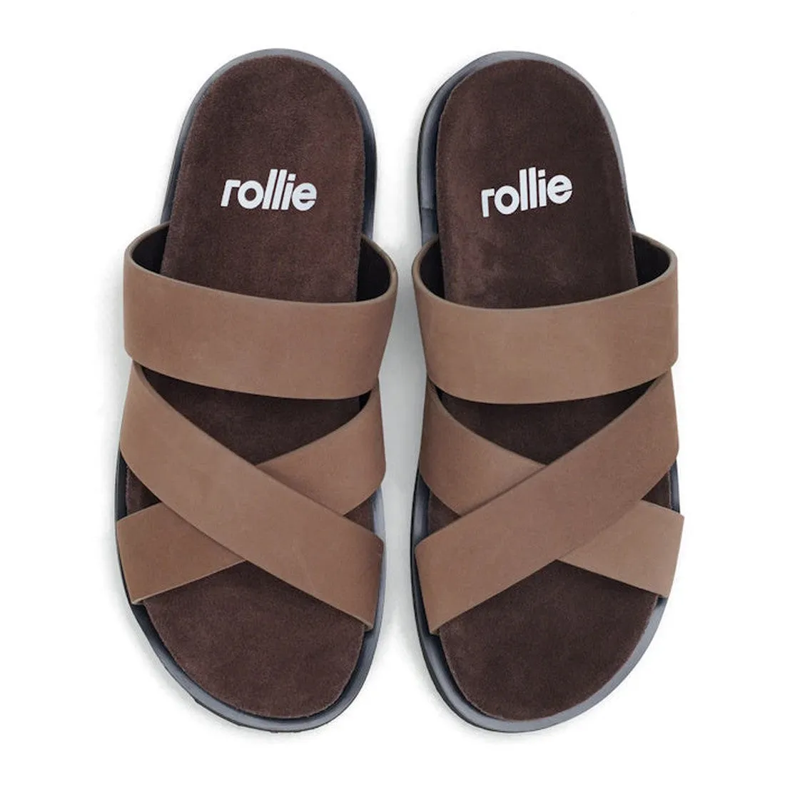 Rollie Womens Rhodes Cross Slide Rustic Brown Leather