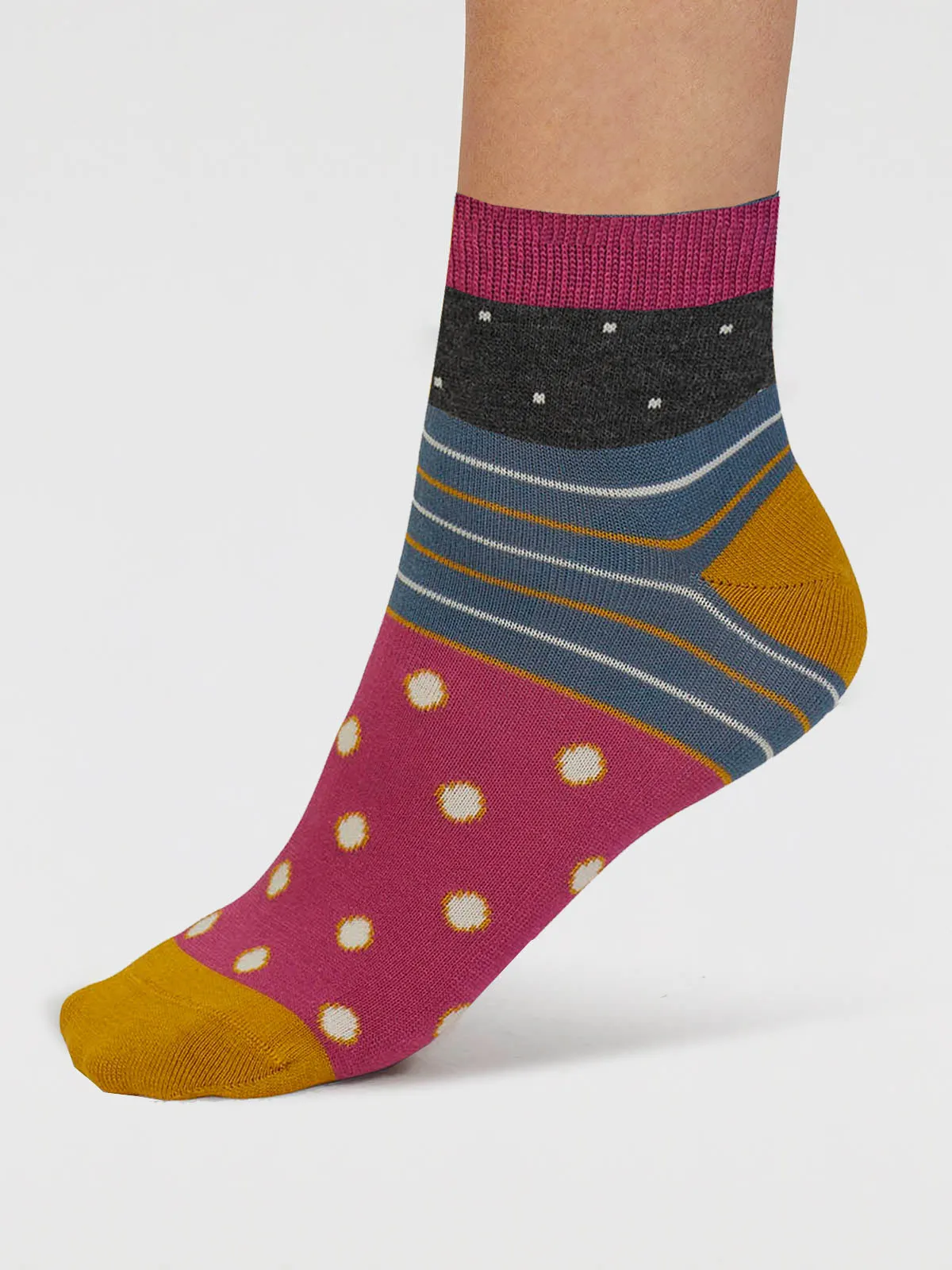 Rondel Spot And Stripe Bamboo Socks - Dark Grey Marle