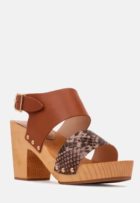 SAMARA Tan Printed Leather Strap Sandals