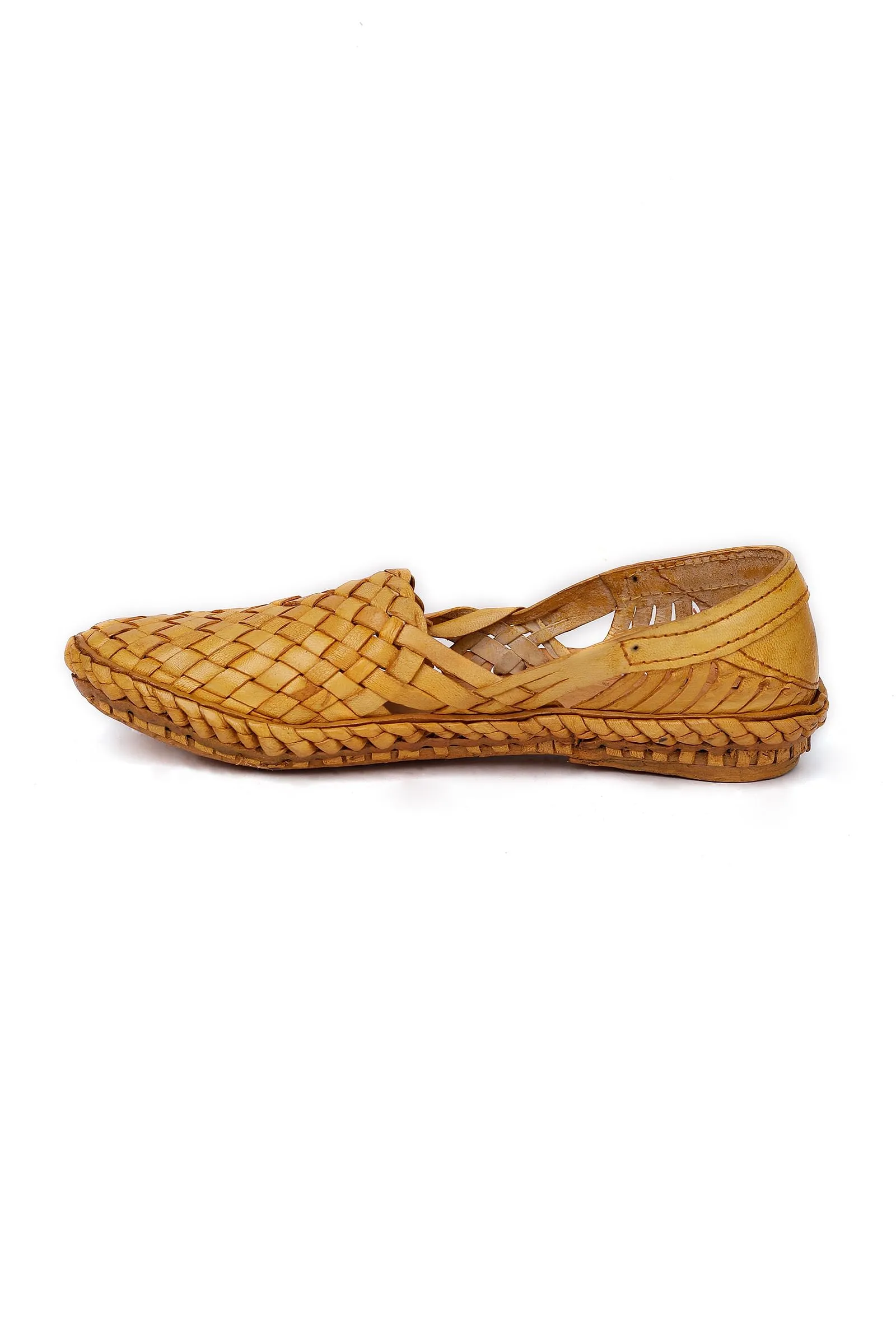 Sand Brown Braided Pure Leather Kolhapuri Sandals