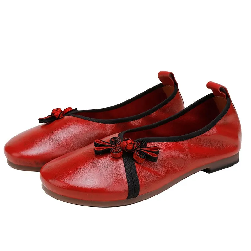 Soft Leather loafers Breathable Slip Ons With Frogs in Red/Grey