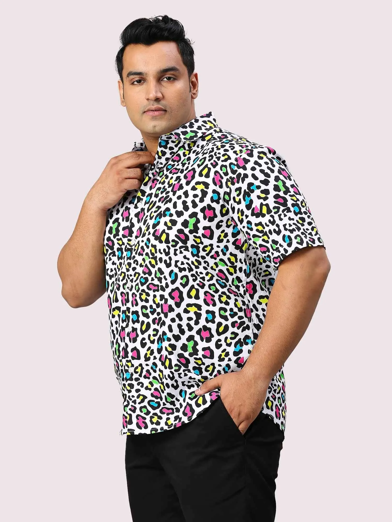 Spotted Digital Printed Half Sleeve Men's Plus Size Shirt