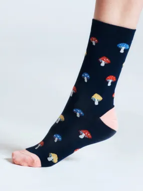 Valeriana Mushroom Bamboo Socks - Navy