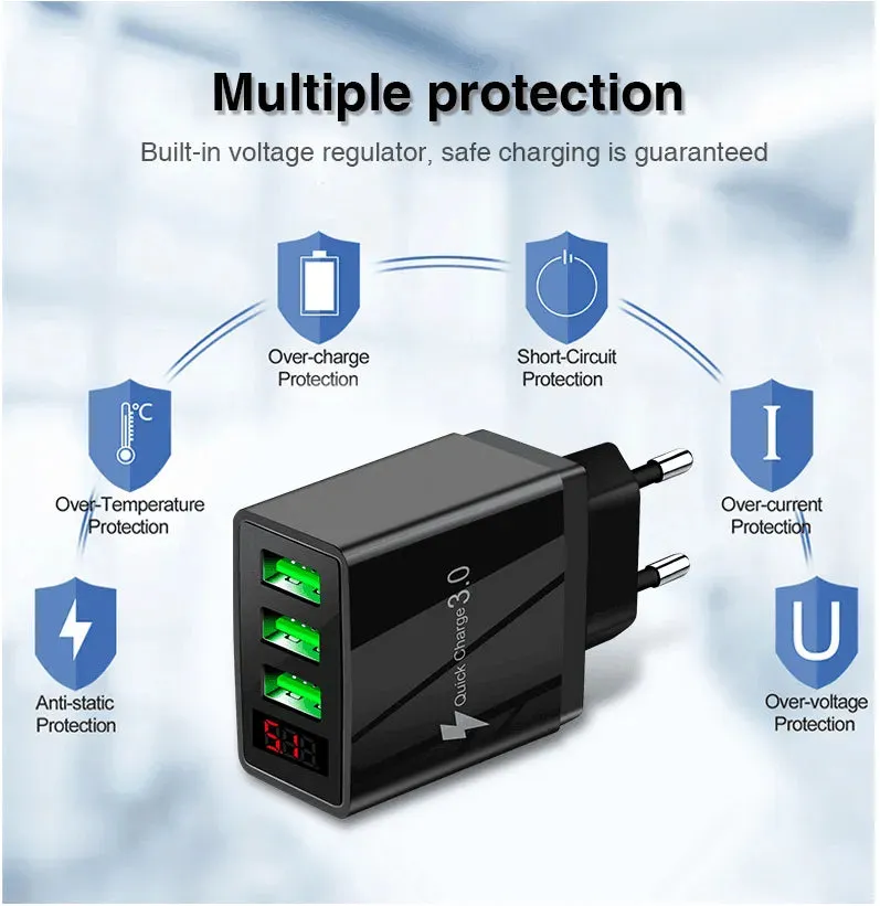 Wholesale 3-Port Quick Charge Wall Charger with LED Display - PBG