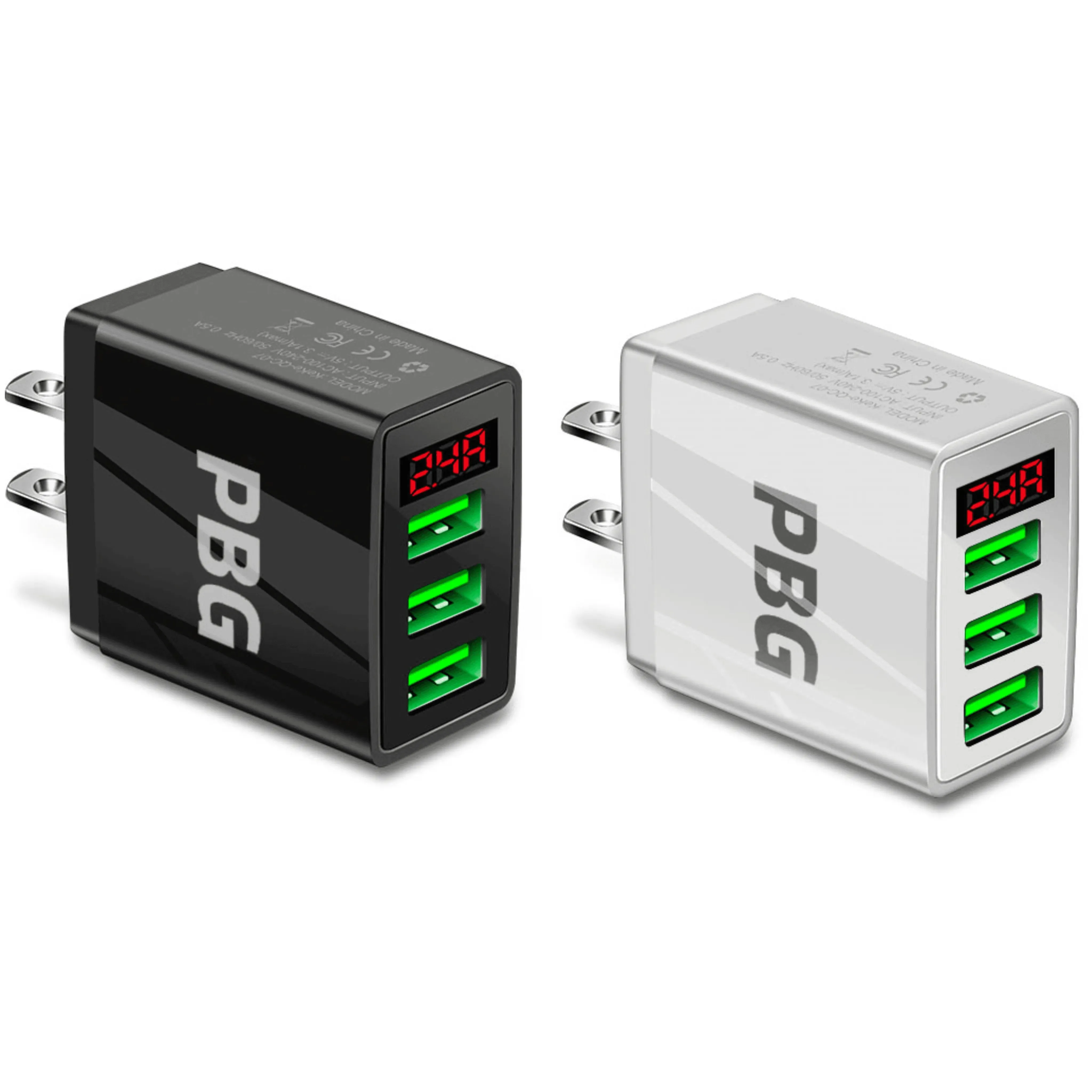 Wholesale 3-Port Quick Charge Wall Charger with LED Display - PBG