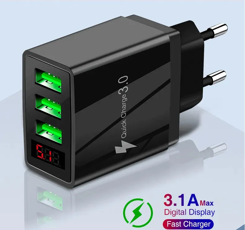 Wholesale 3-Port Quick Charge Wall Charger with LED Display - PBG