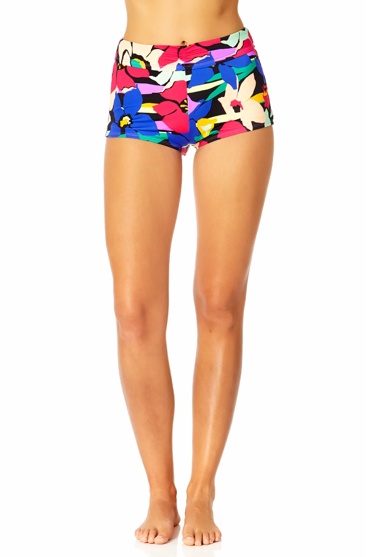 Women's Barbados Bloom Ruched Waist Boy Short Swim Bottom