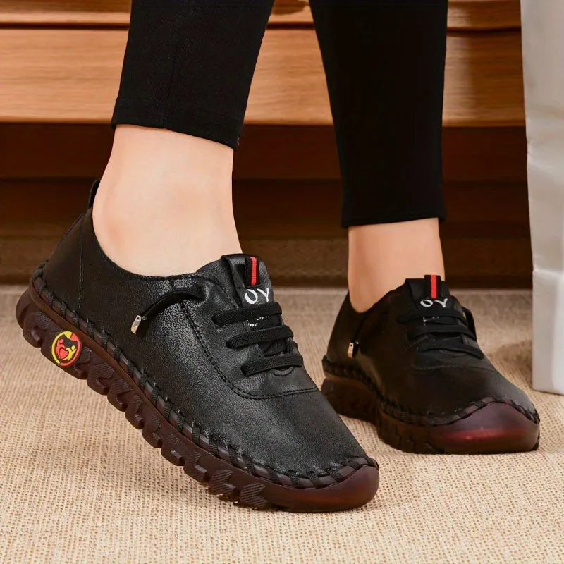 Women's Handmade & Comfortable Flat Loafers, Breathable & Lightweight Non Slip Lace Up Slip On Shoes, Women's Footwear