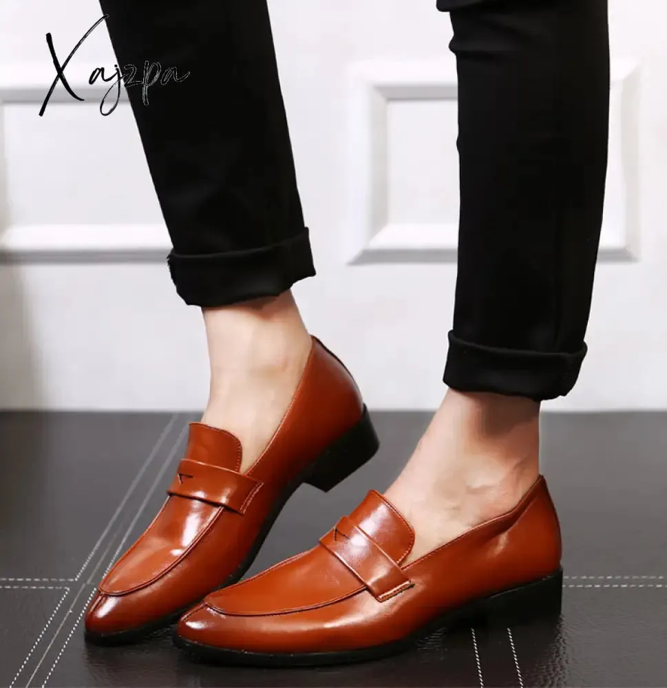 Xajzpa - Loafers Men Slip-on pu leather Lazy Black brown Breathable Handmade Dress Shoes for Men