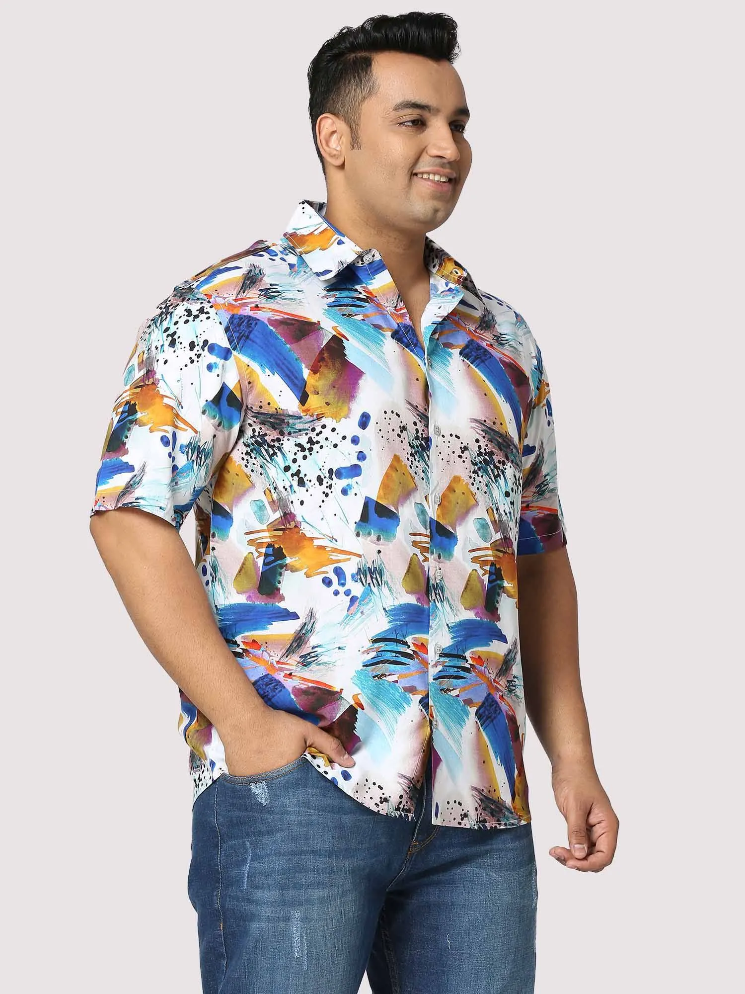 Yacht Digital Printed Half Shirt Men's Plus Size