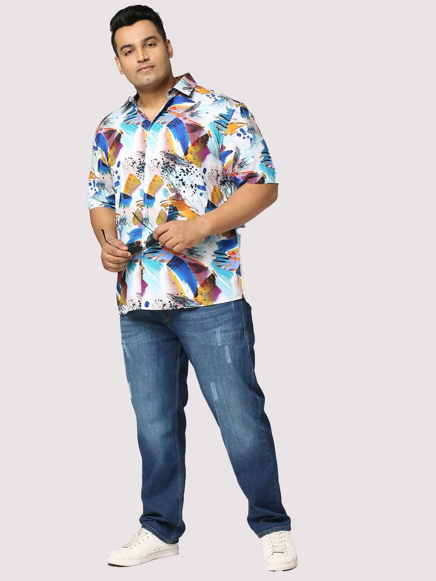 Yacht Digital Printed Half Shirt Men's Plus Size